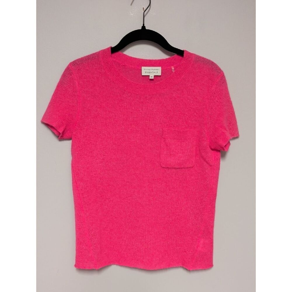 White + Warren Hot Pink Short Sleeve Pocket Sweater